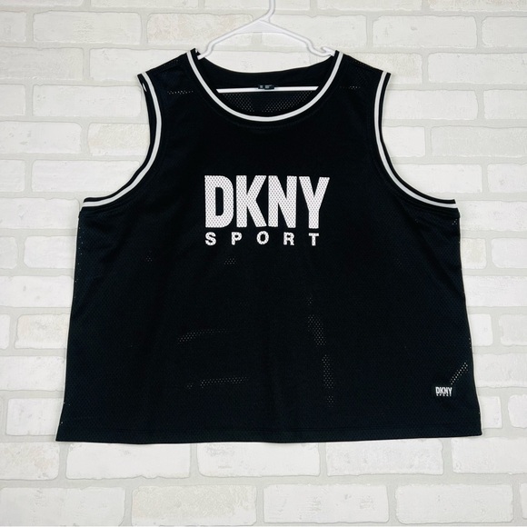 DKNY Women's Plus Size Muscle Cropped Basketball Mesh Top, Black, 3X‎ - Picture 1 of 9